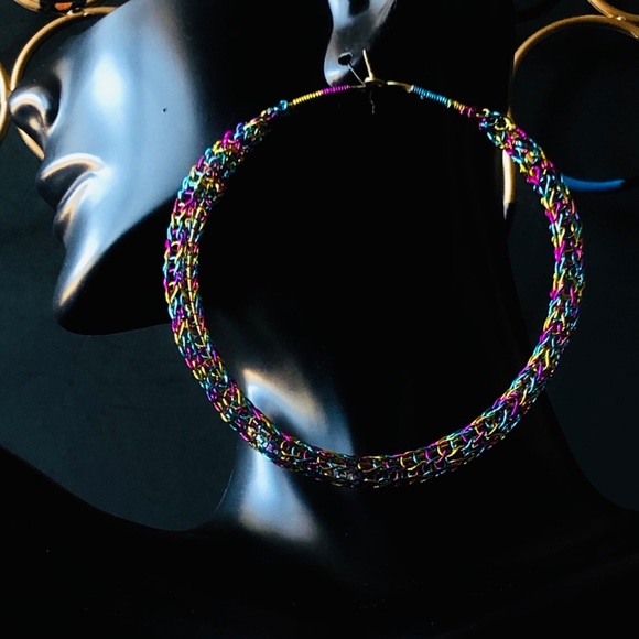 Mood:Dope Jewelry - 2.50” City Lights Wire Crocheted Hoop Earrings
